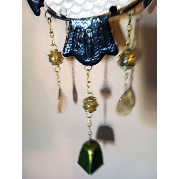 Metal Owl Wind Chime Bell Colorful Glass Accent Hanging Hook Outdoor Decor 21 In - Picture 15 of 16